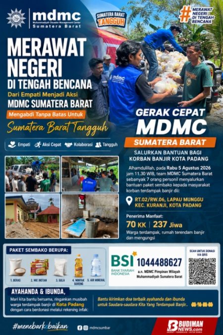 MDMC Sumbar Bergerak Cepat, 70 KK Korban Banjir Kuranji Terima Bantuan Sembako