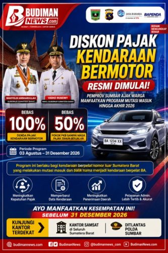 Diskon Pajak Kendaraan Bermotor Dimulai, Pemprov Sumbar Ajak Warga Manfaatkan Program Mutasi Masuk hingga Akhir 2026