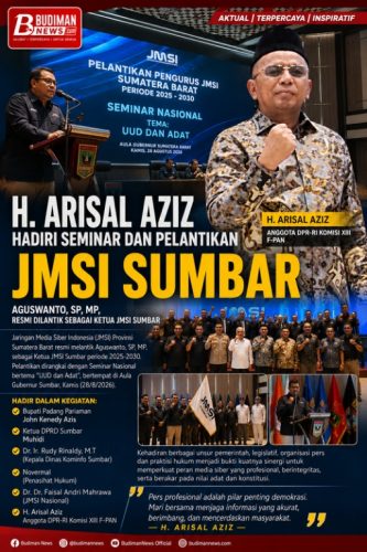 Hadiri Pelantikan JMSI Sumbar, H. Arisal Aziz: Pers Profesional Penting bagi Demokrasi dan Pembangunan Daerah