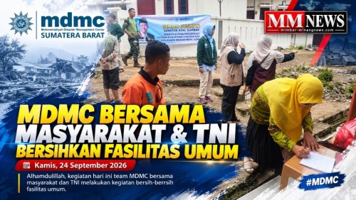 MDMC Bersama Masyarakat dan TNI Gotong Royong Bersihkan Fasilitas Umum Pascabencana