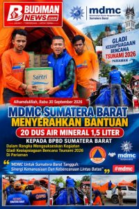 MDMC Sumatera Barat Serahkan 20 Dus Air Mineral kepada BPBD untuk Gladi Kesiapsiagaan Tsunami 2026