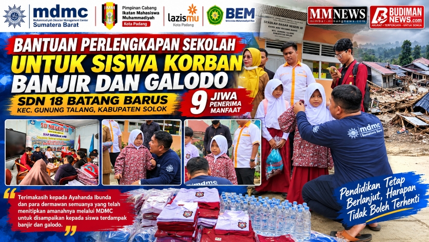 MDMC Sumbar Salurkan Bantuan Perlengkapan Sekolah untuk 9 Siswa Korban Galodo di SDN 18 Batang Barus
