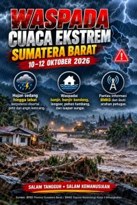 Waspada Cuaca Ekstrem 10–12 Oktober, Sumbar Berpotensi Diguyur Hujan Lebat Disertai Petir dan Angin Kencang