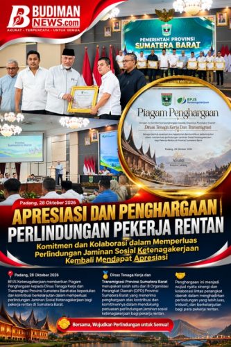 BPJS Ketenagakerjaan Apresiasi Disnakertrans Sumbar, Komitmen Lindungi Pekerja Rentan Berbuah Penghargaan
